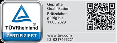 TÜV Rheinland zertifiziert · Geprüfte Qualifikation · gültig bis 11.03.2029